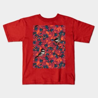 Chickadee birds on blueberry branches in red Kids T-Shirt